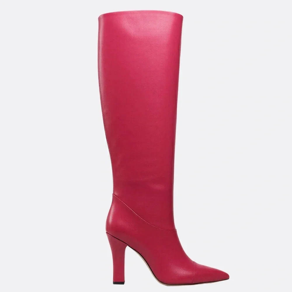 Hanifa Hot Pink Leather Over-the-Knee Pointed-Toe Boots